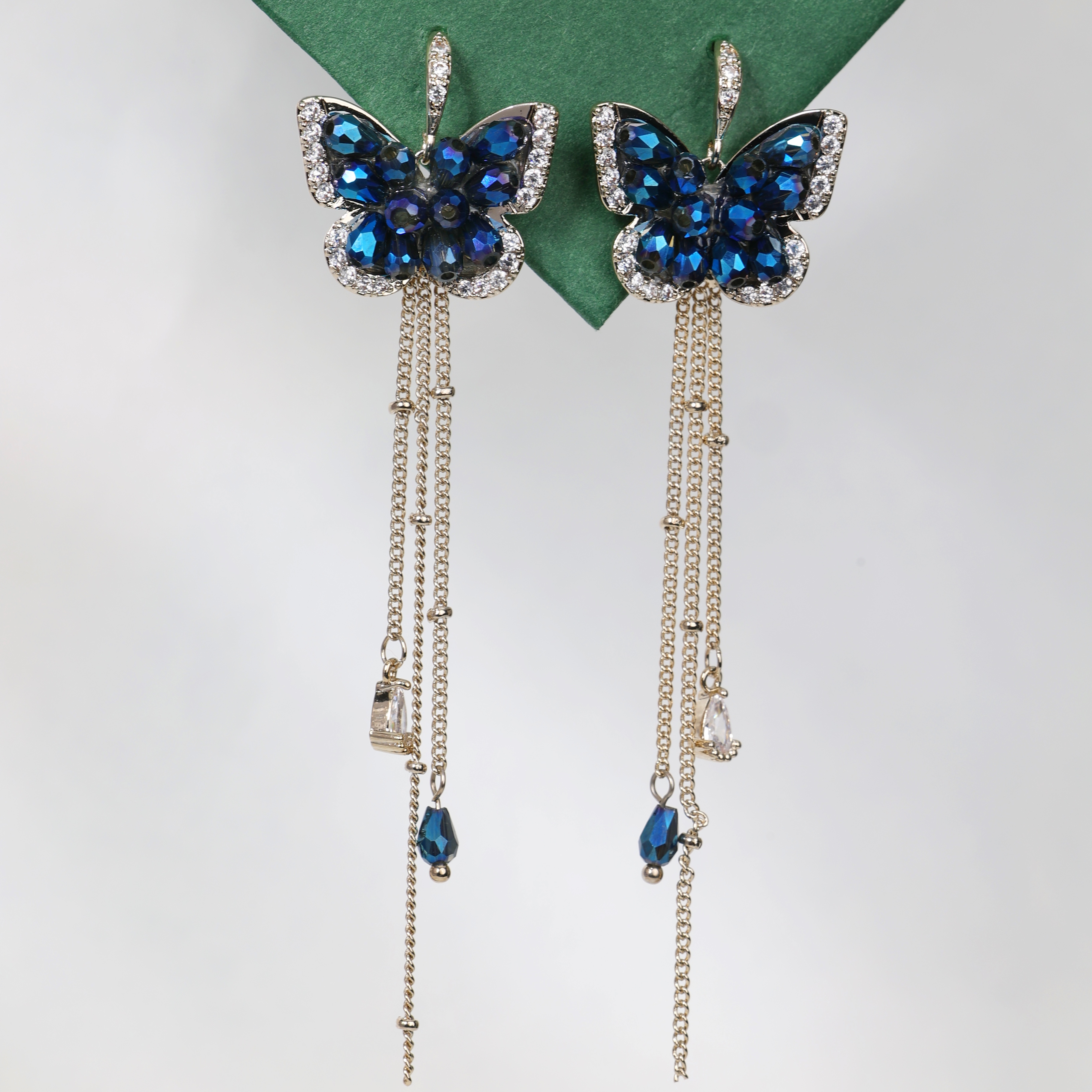 铜合金锆石耳饰 千金风蓝色耳饰百搭正品气质手工轻奢时尚耳环