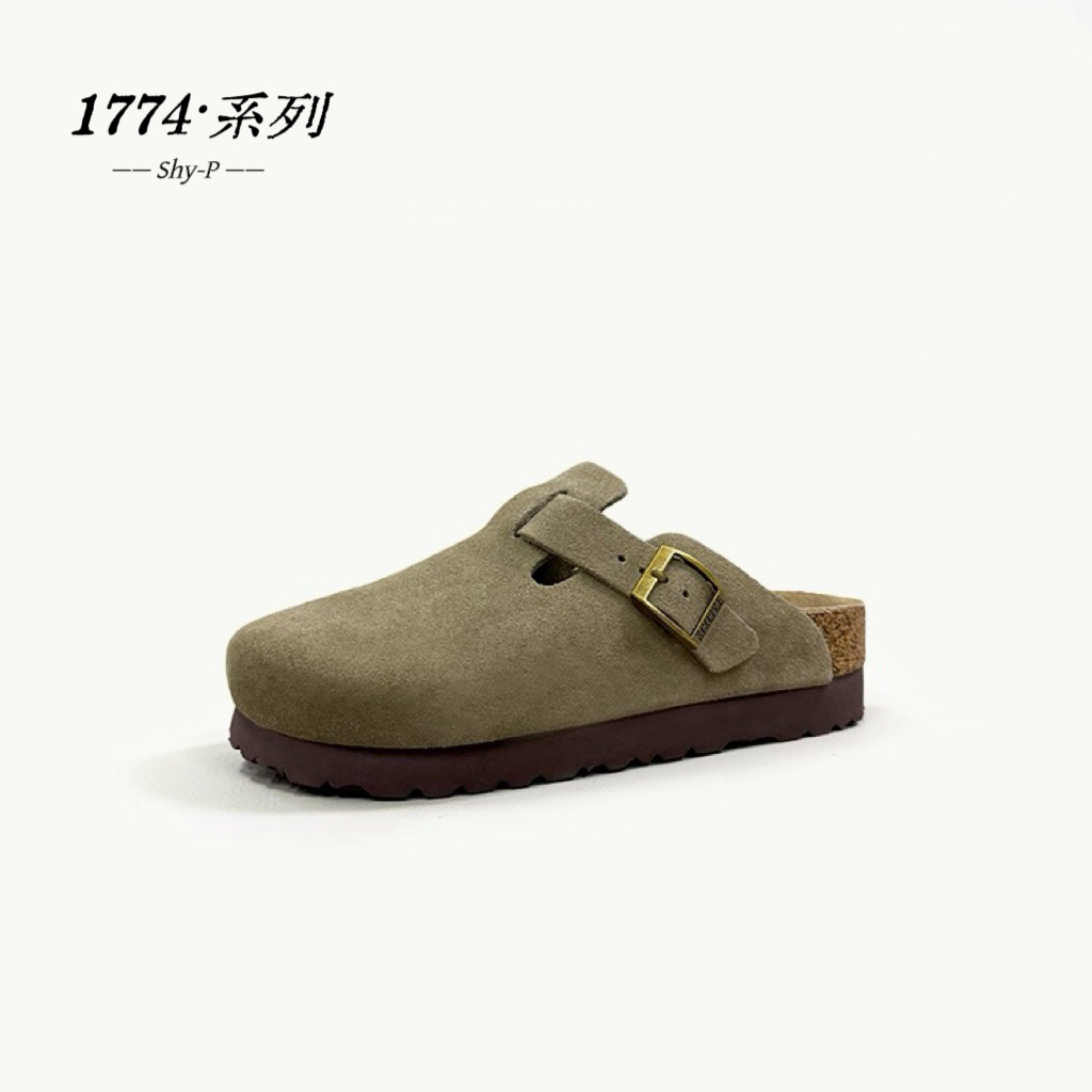 【4.5cm】1774系列真皮勃肯舒适软木拖增高休闲牛皮包头半拖女鞋