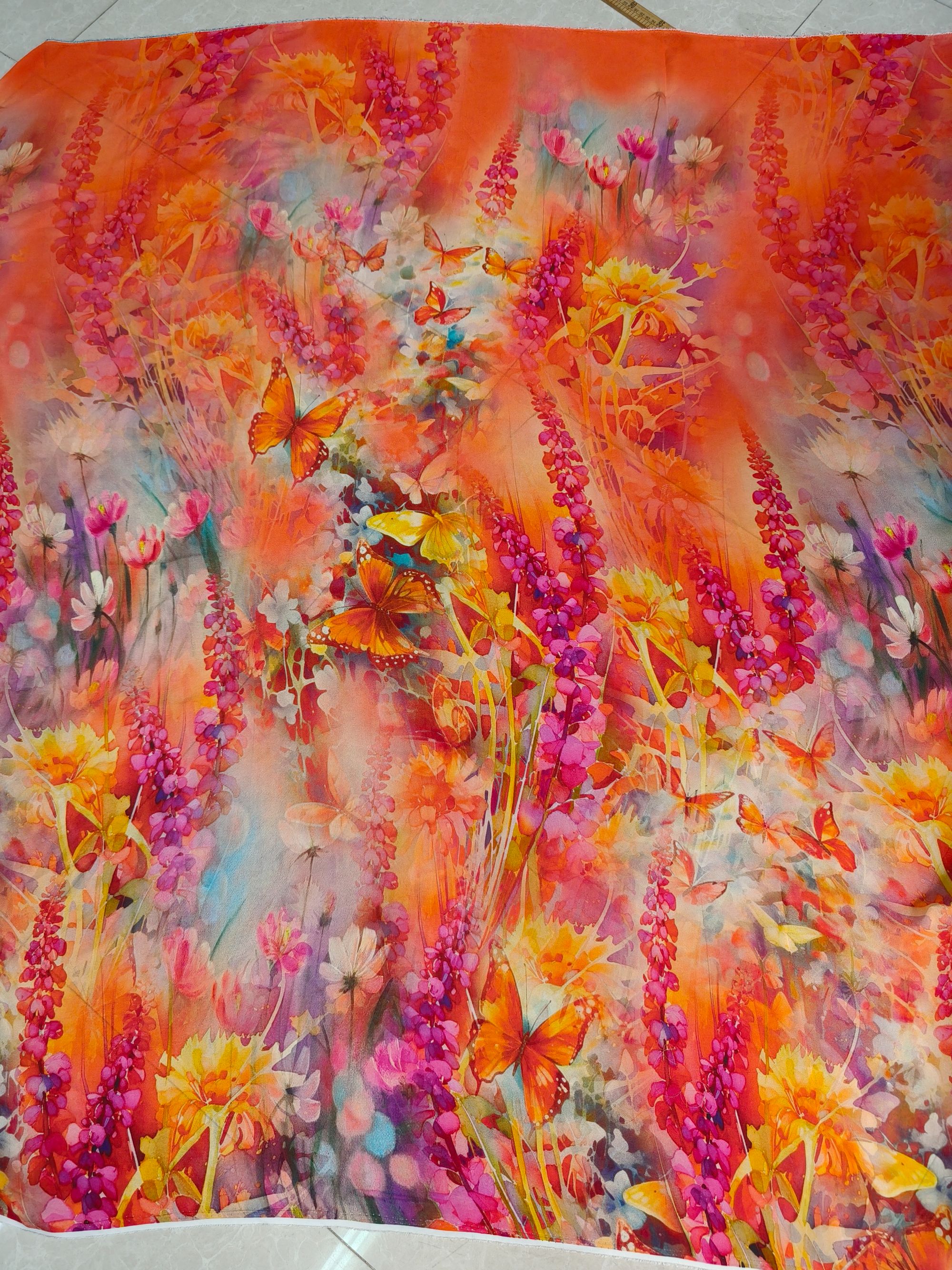 超美定位花100桑蚕丝双皱140门幅布料丝绸真丝丝巾高端大纱巾