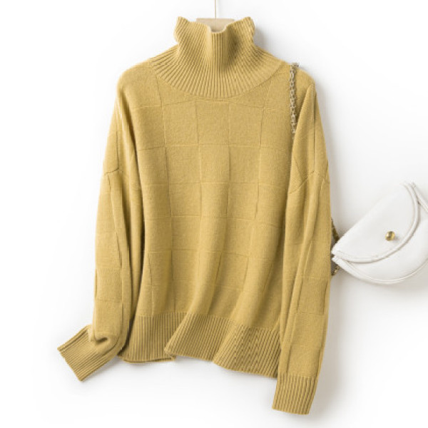 【100%绵羊毛】纯色高领压纹女式羊毛衫 1781