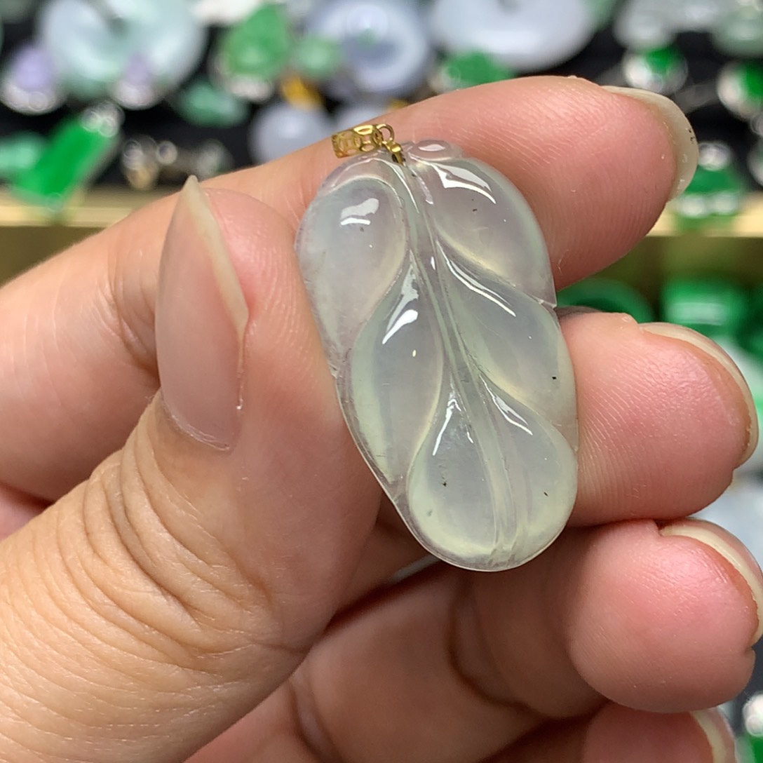 吊坠(不含链)18K金镶嵌翡翠有纹裂