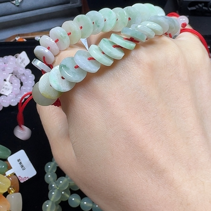 翡翠未镶嵌手链平安扣绳