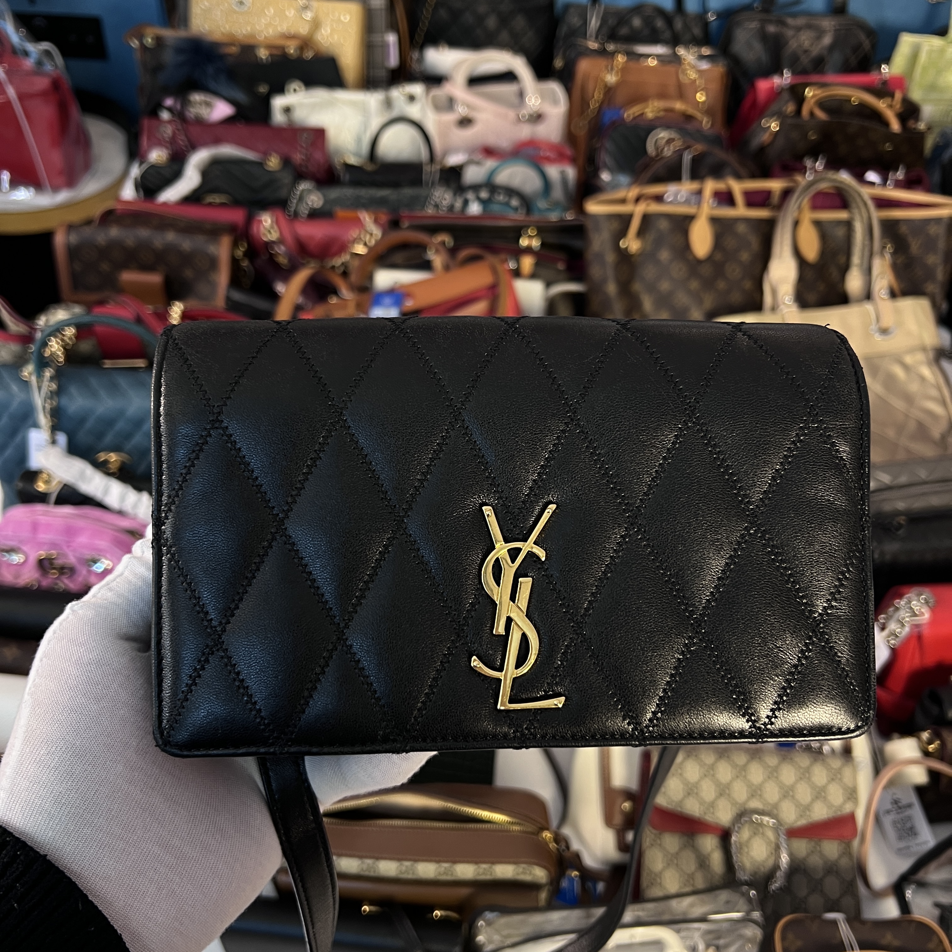 95新 YSL/圣罗兰 黑金jiemi单肩包/龙龙在包展