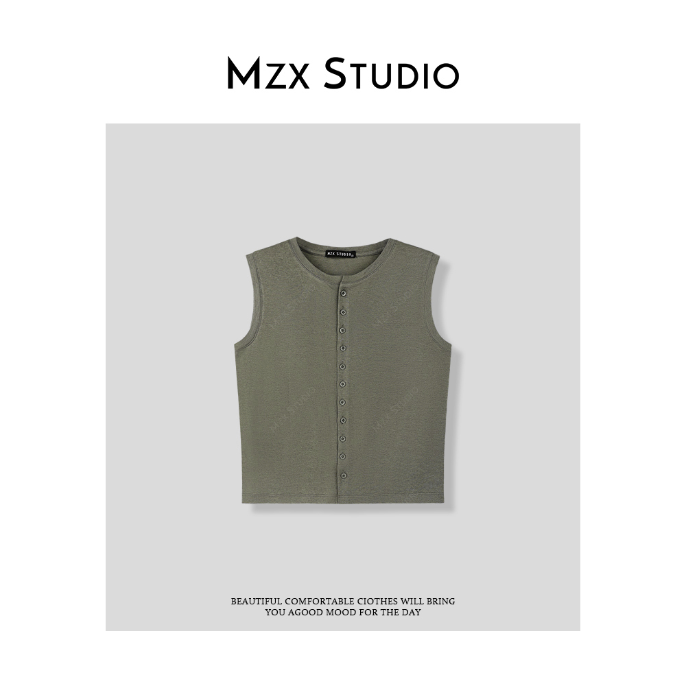 MZX 夏季山羊绒羊毛简约百搭无袖纽扣背心马甲BX8330-P