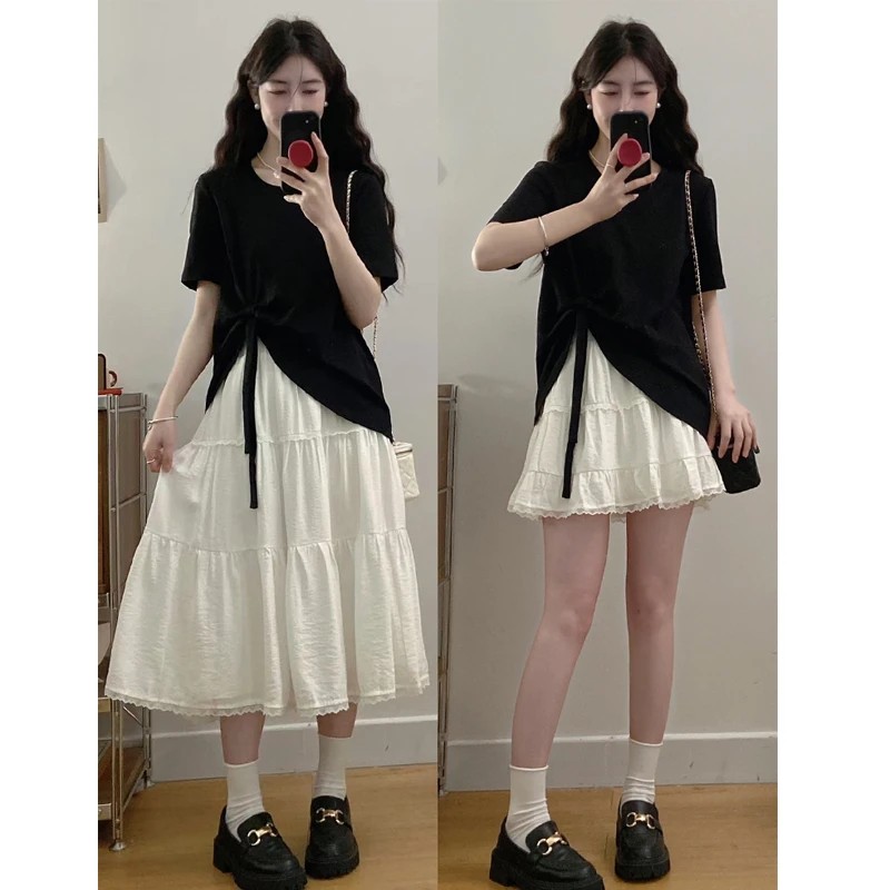 不规则宽松显瘦短袖T恤女大码胖mm夏季2025新款爆款独特别致上衣