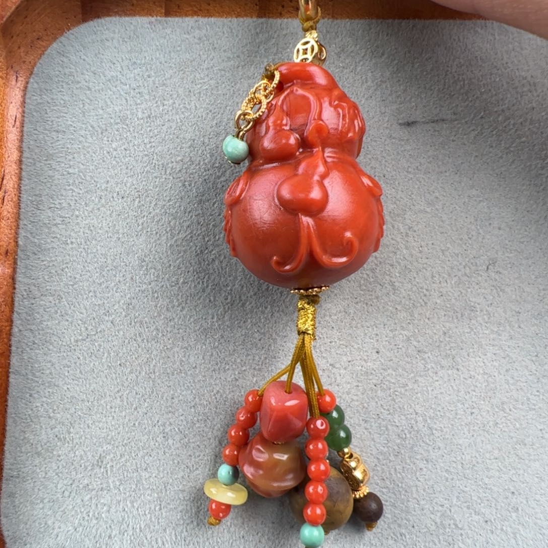 南红玛瑙银S925镶嵌（满肉葫芦30*22）