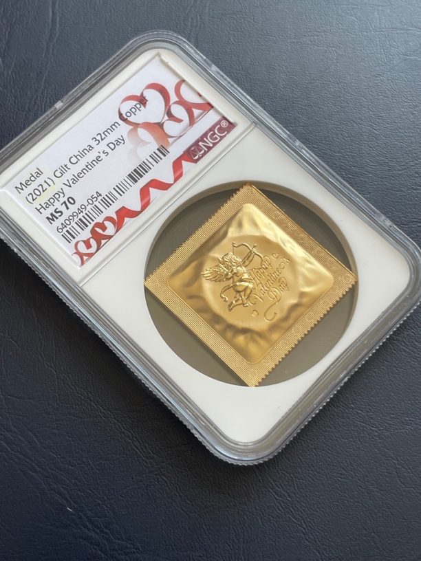 非法定货币情人节黄铜方形纪念章 NGC评级70分