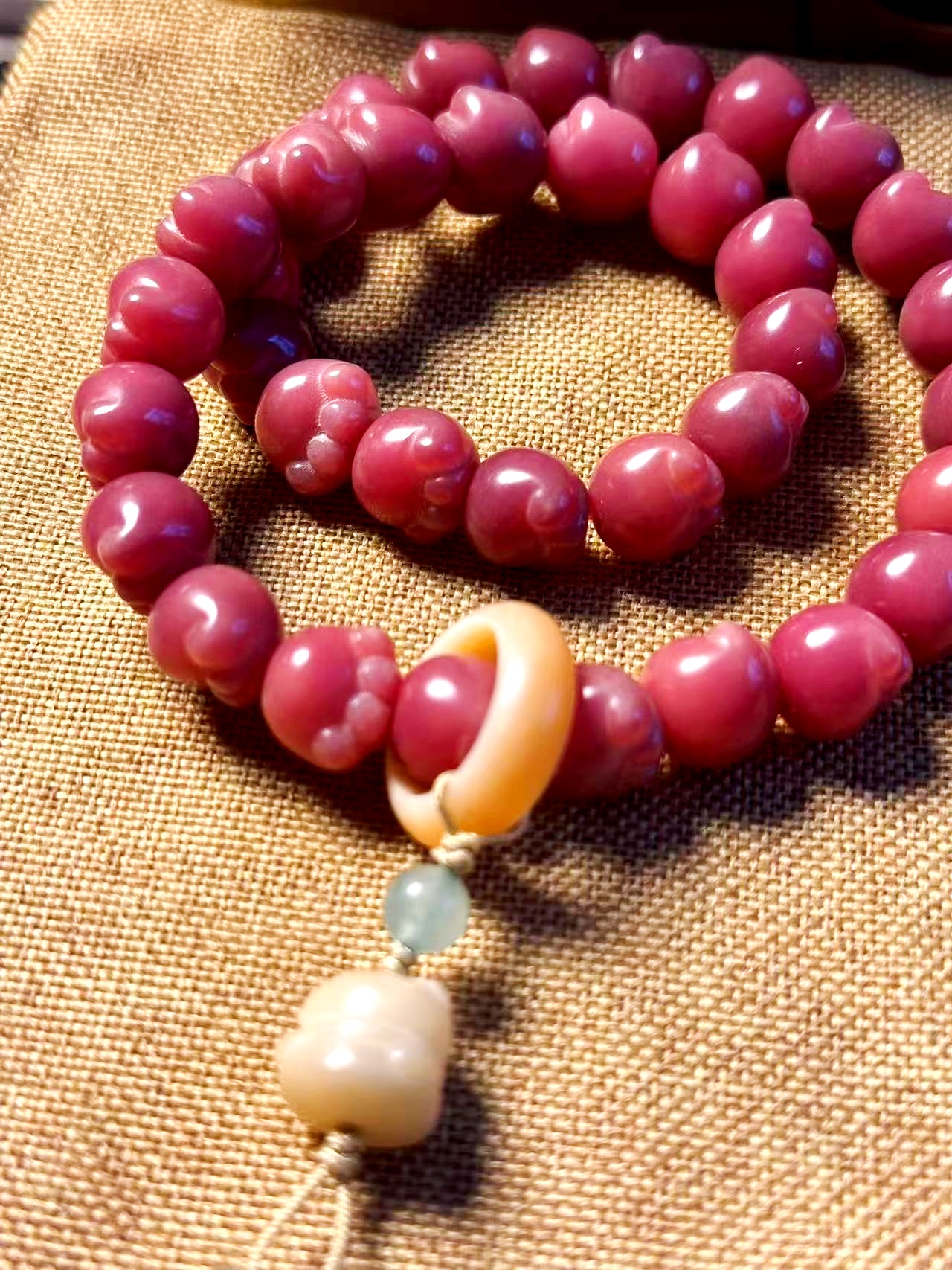 天然猫爪菩提手持双圈粉色款