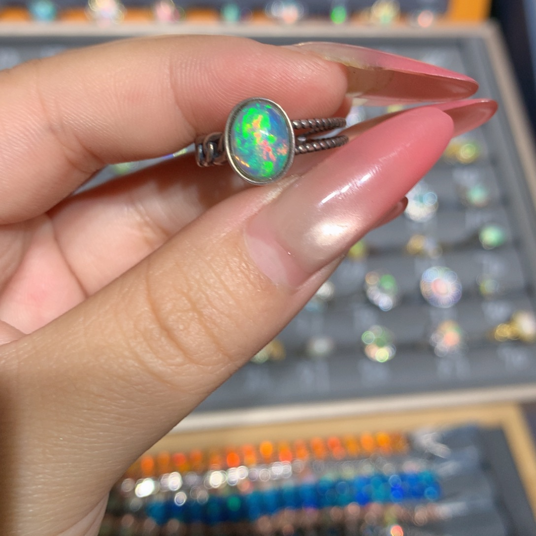 银S925镶嵌欧泊欧泊戒指l