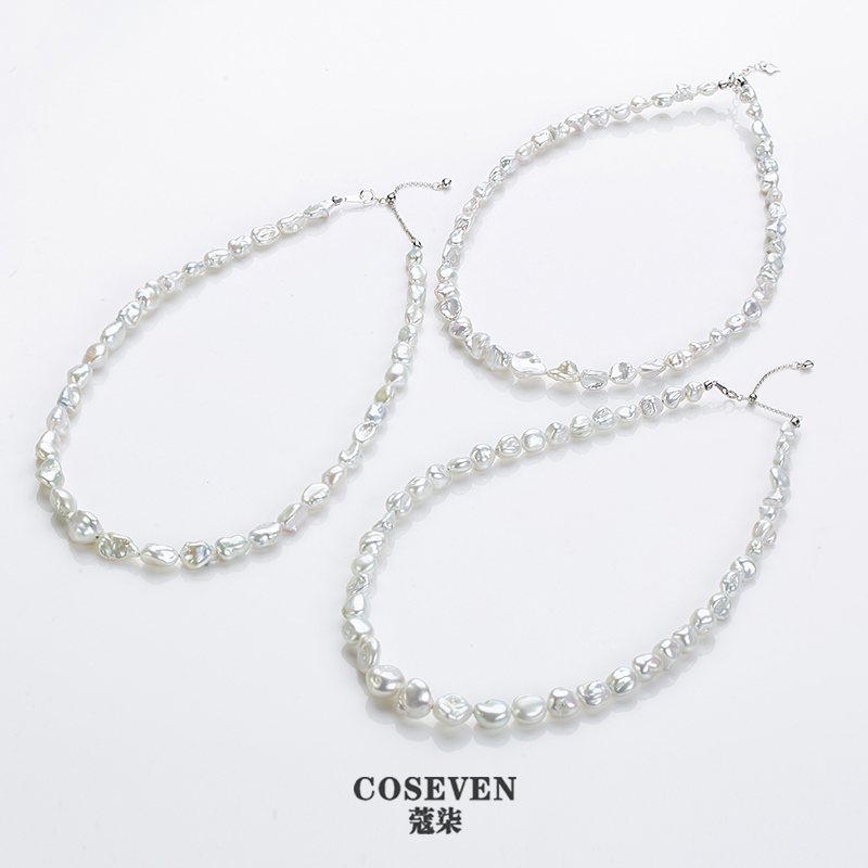 【短发七七】淡水白色keshi珍珠项链 5-9mm s925 多样性发一