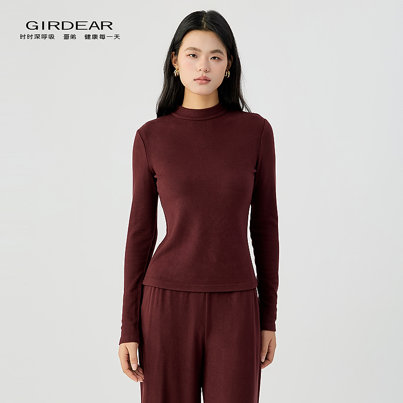 GIRDEAR/哥弟简约时尚显瘦长袖百搭小立领女士套头发热衣130136