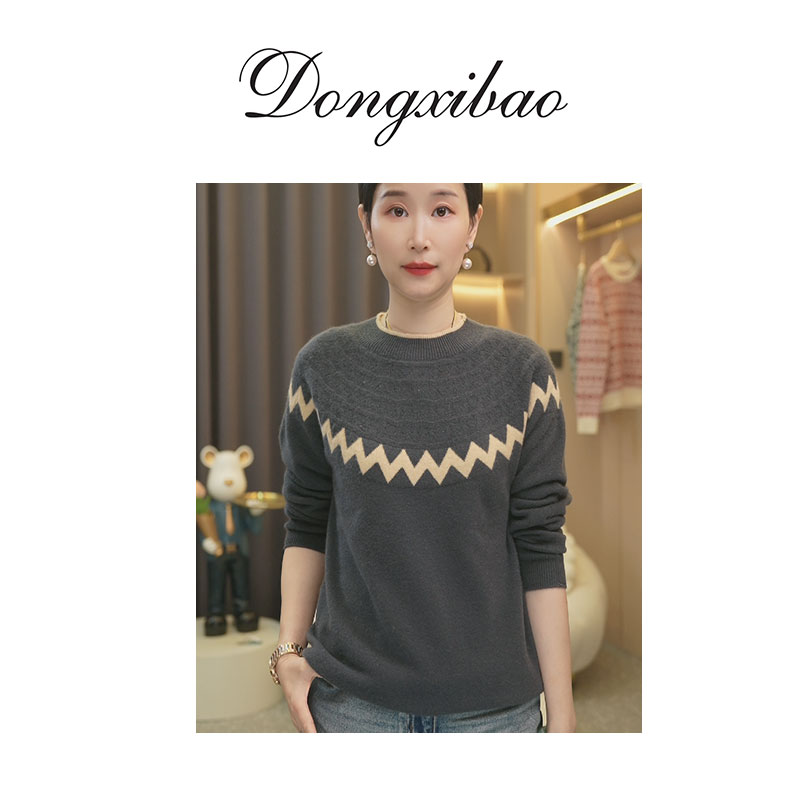 【100纯羊绒】镂空提花波浪边半高领套头打底衫针织毛衣XWY012