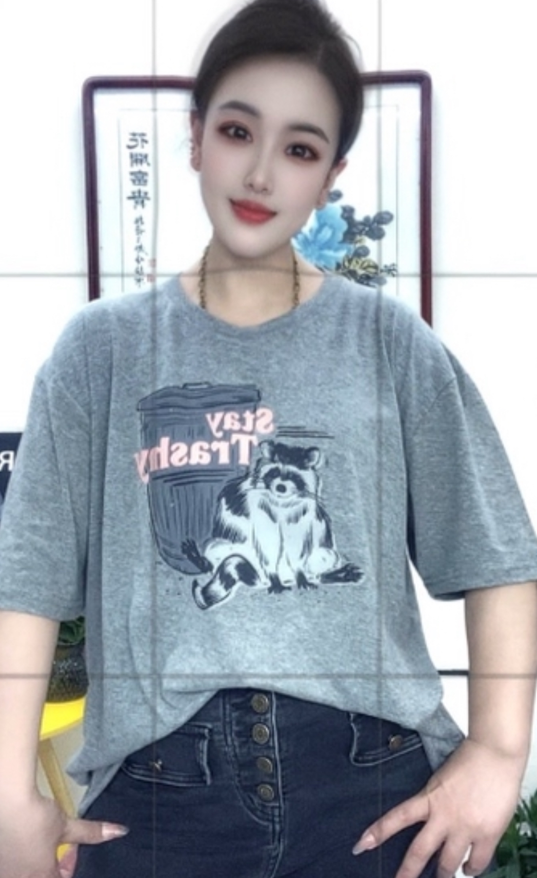 外贸纯棉大码T恤小熊图案粉字母