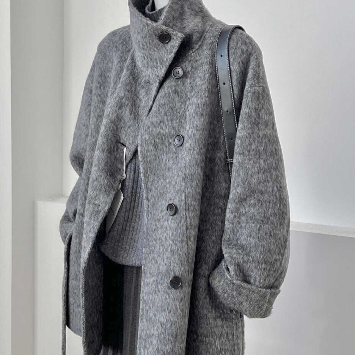 春秋中长款立领时尚双面大衣宽松韩版百搭气质毛呢外套