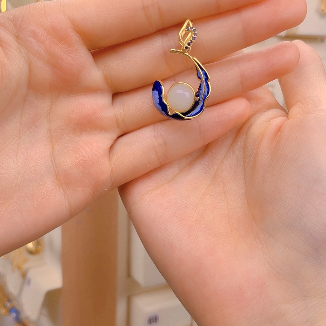 和田玉颈饰银S925镀金镶嵌