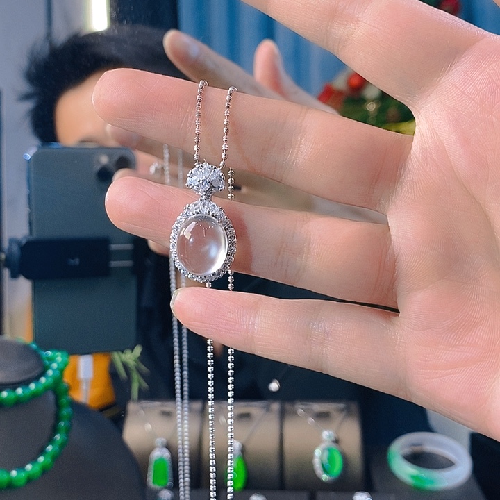 石英质玉吊坠(不含链)银S925镶嵌s*薇