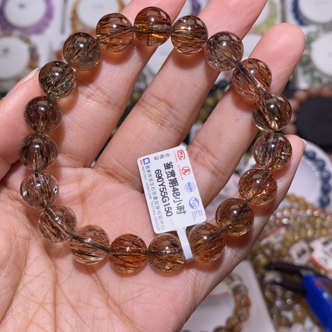 【闪购商品】水晶手串未镶嵌用****4黑金超七10.5m