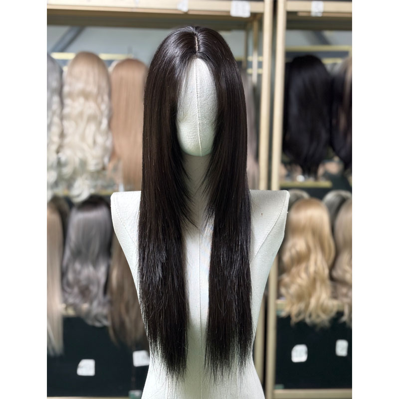小额蕾丝假发女中分长直发黑色层次直发自然仿真人发丝全头套假发