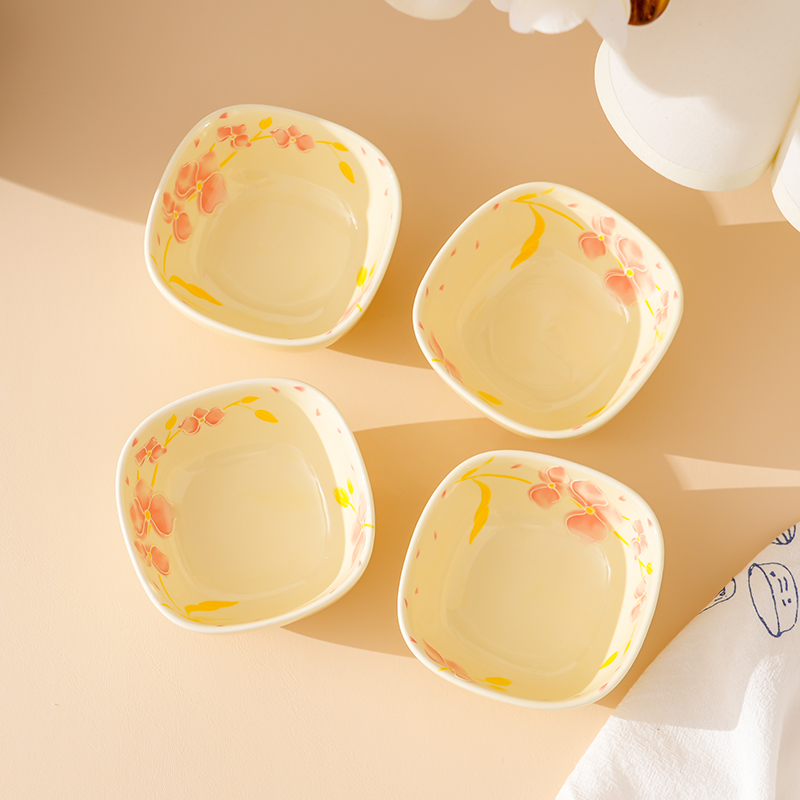 【茉兰希】4只装4英寸调味碟陶瓷手绘浮雕高温釉下彩精致酱料小盘