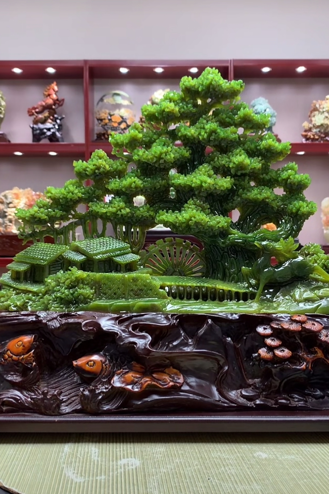 8923家居装饰摆件玉石雕刻电视柜玄关新中式创意书房山水花鸟白菜