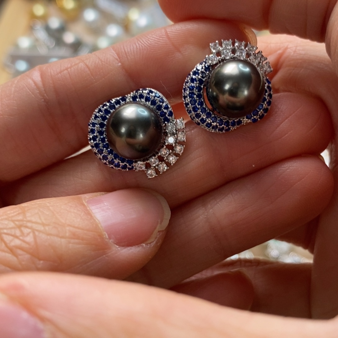 海水珍珠耳饰银S925镶嵌
