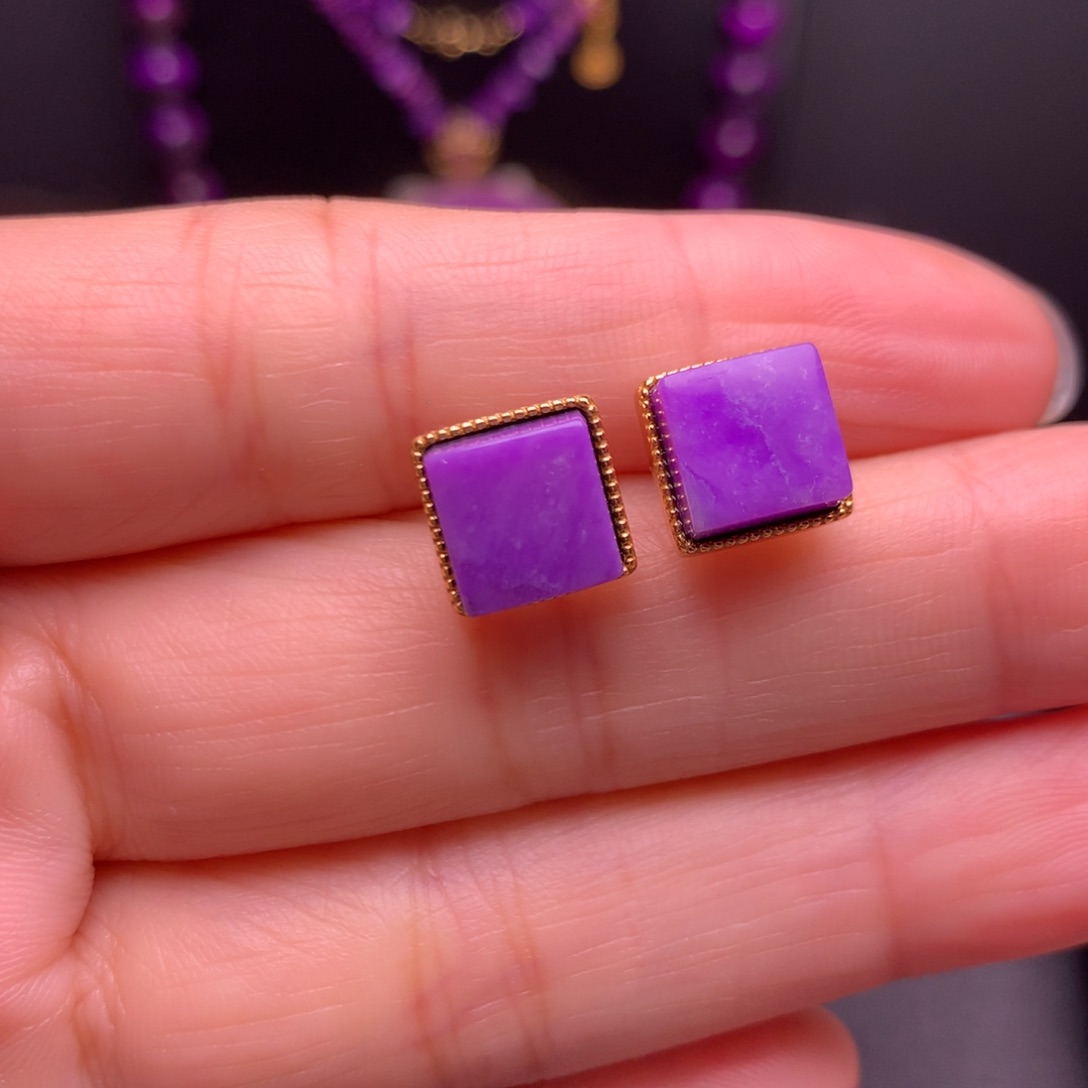 银S925镶嵌苏纪石（舒俱来）耳饰