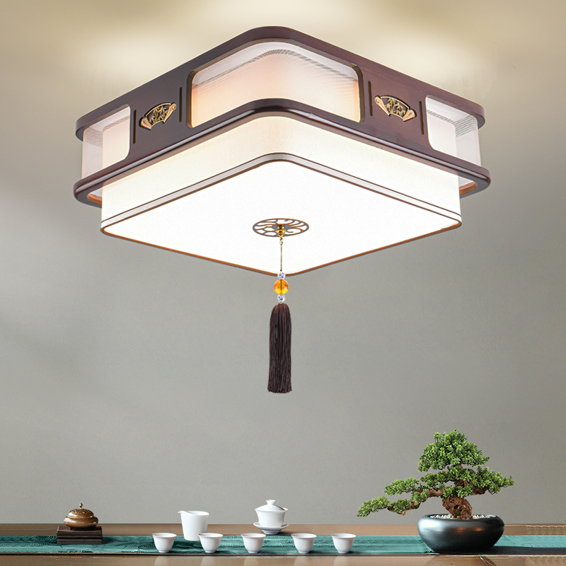 新中式全铜加木吸顶灯国风简约大气禅意客厅书房茶室走廊卧室灯具