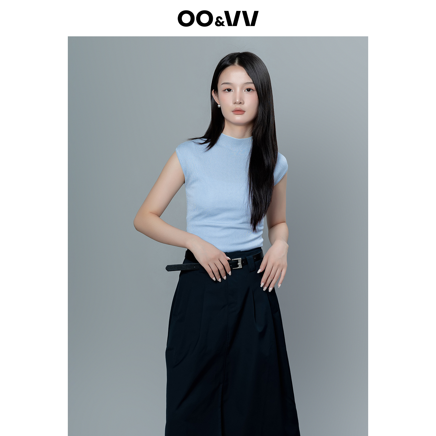 OO&VV莱赛尔圆领短袖袖针织衫女2025秋修身显瘦无袖纯色毛衣