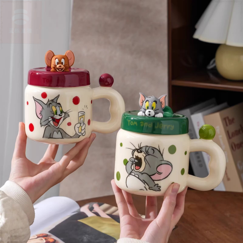陶瓷马克杯猫和老鼠带盖早餐杯子高颜值情侣款送朋友闺蜜生日礼物