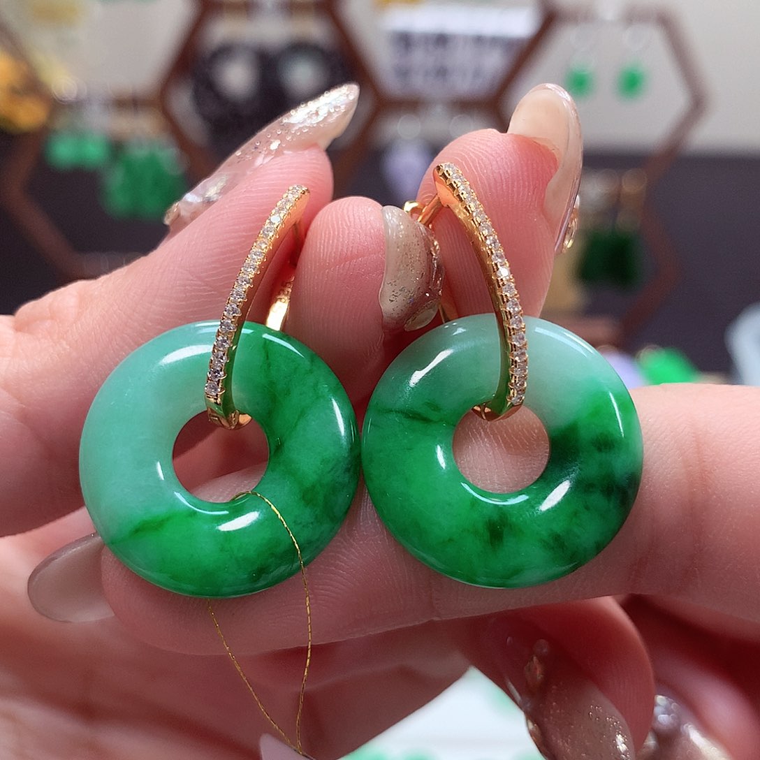 翡翠耳饰银S925镶嵌天然翡翠