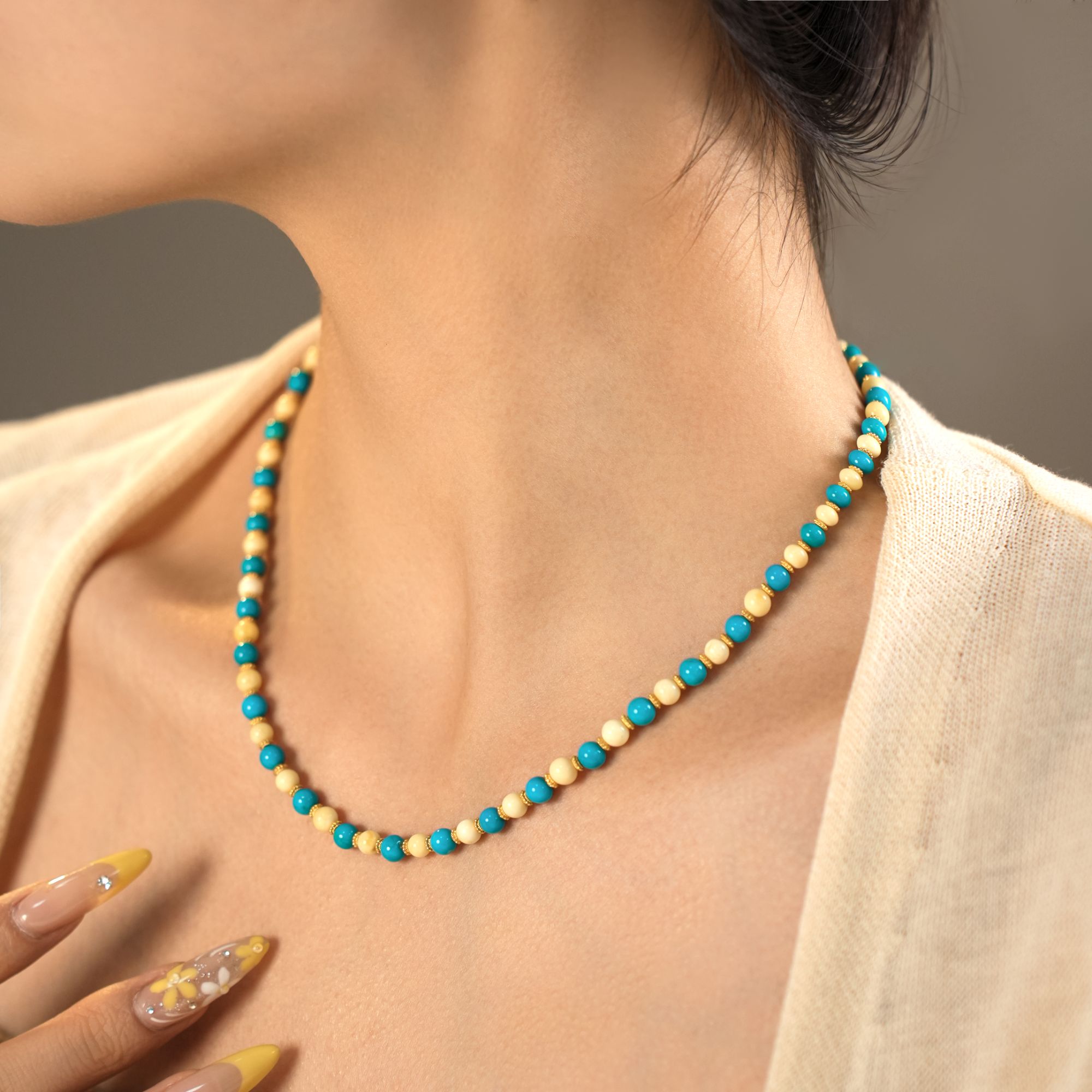 【萱萱专属】S925睡美人白花圆珠项链4mm--XZ0201BZ