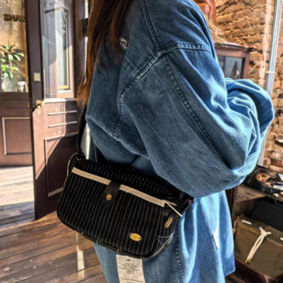 条纹丹宁牛仔包 小单肩斜挎包骑行包