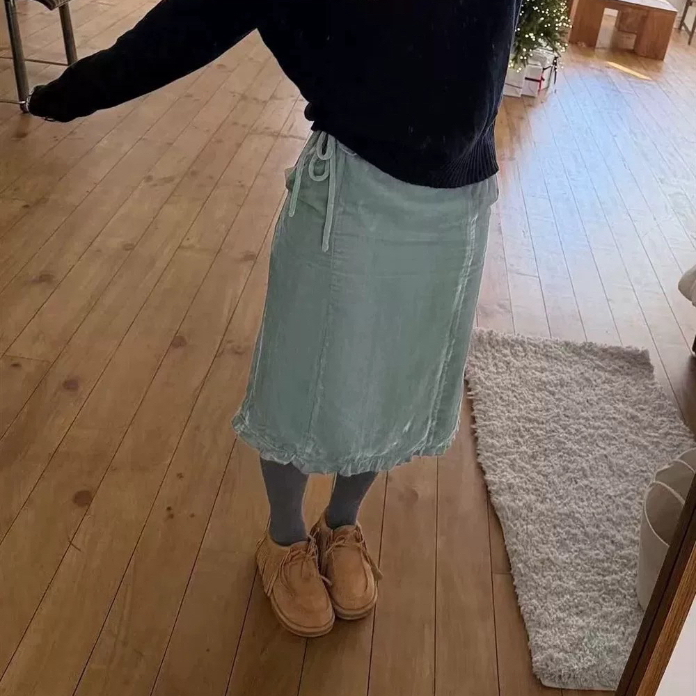 【粉风】韩国小众atelier edition华丽丽花边丝绒半身裙