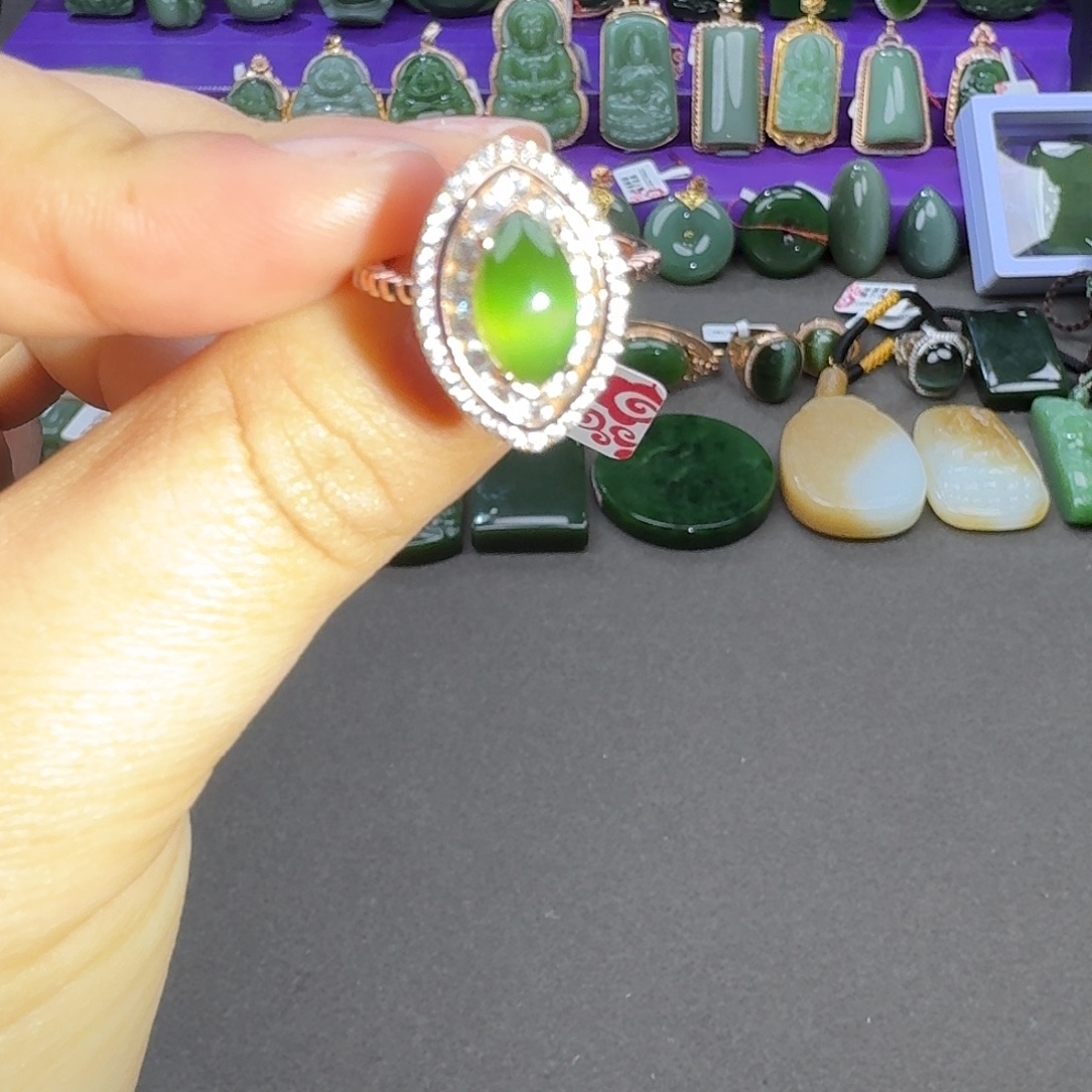 和田玉银S925镶嵌戒指