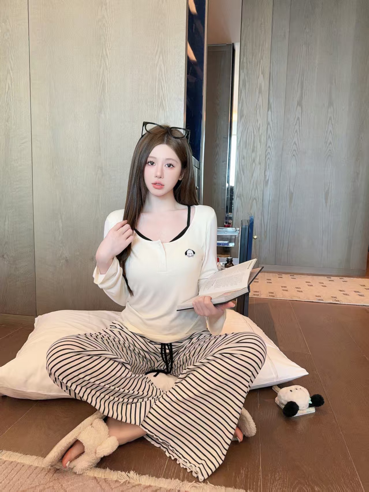 【韩系美学】睡衣女秋季甜美纯欲带胸垫可外穿长袖小清新家居服套装