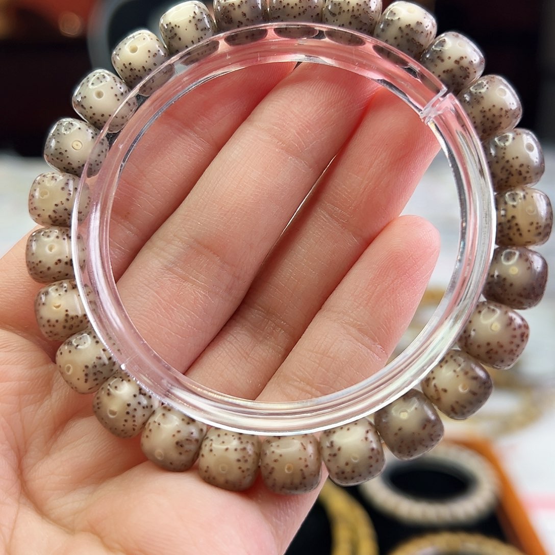 手串星月菩提Fqh9*8冰透料 小眼睛记录白 颗粒星