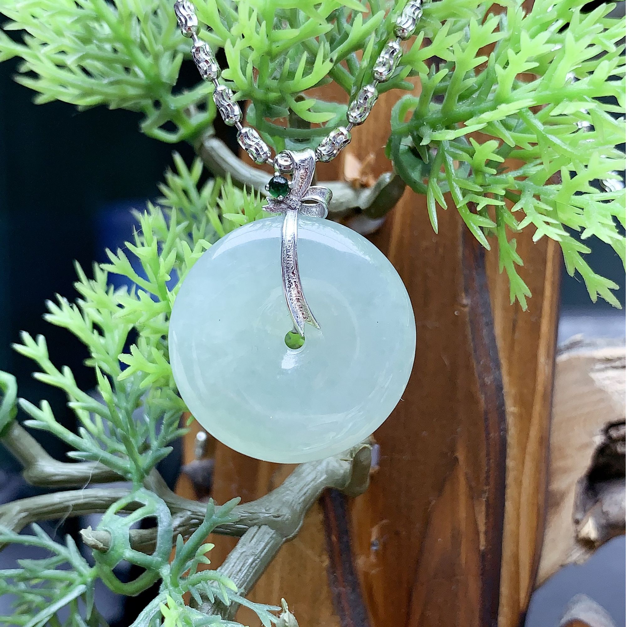 天然翡翠18k金镶嵌吊坠不含链