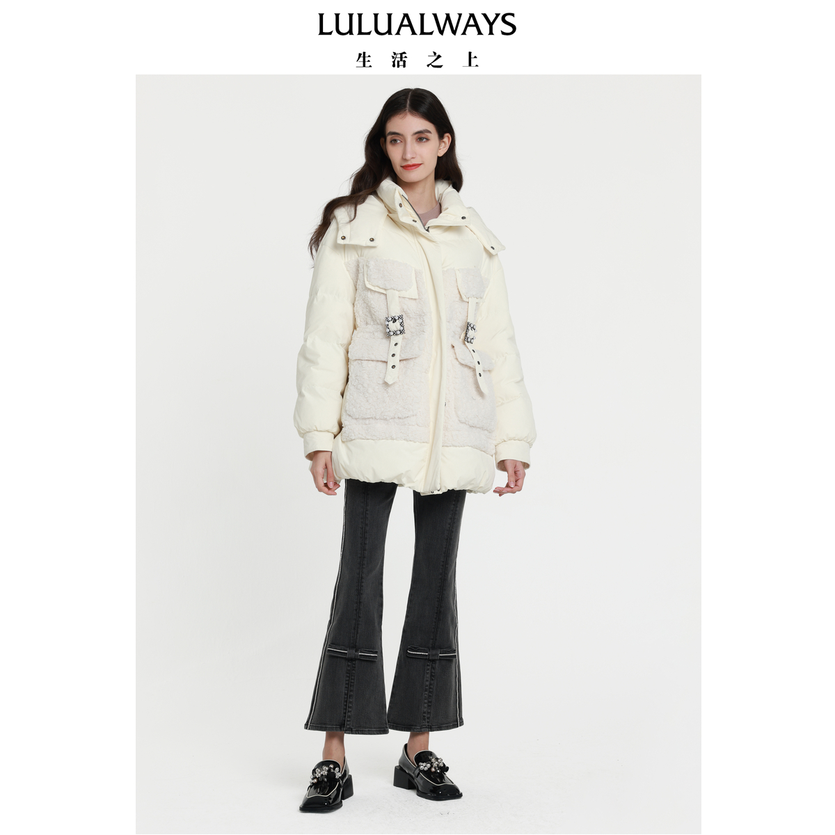 LULUALWAYS冬新款中长款鸭绒羽绒服OOD8010