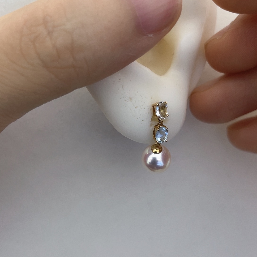 海水珍珠耳饰18K金镶嵌7.5-8耳坠