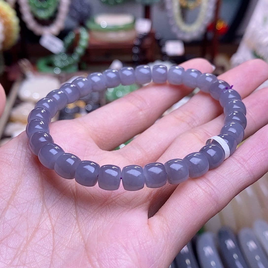 和田玉烟紫直切手串7MM未镶嵌