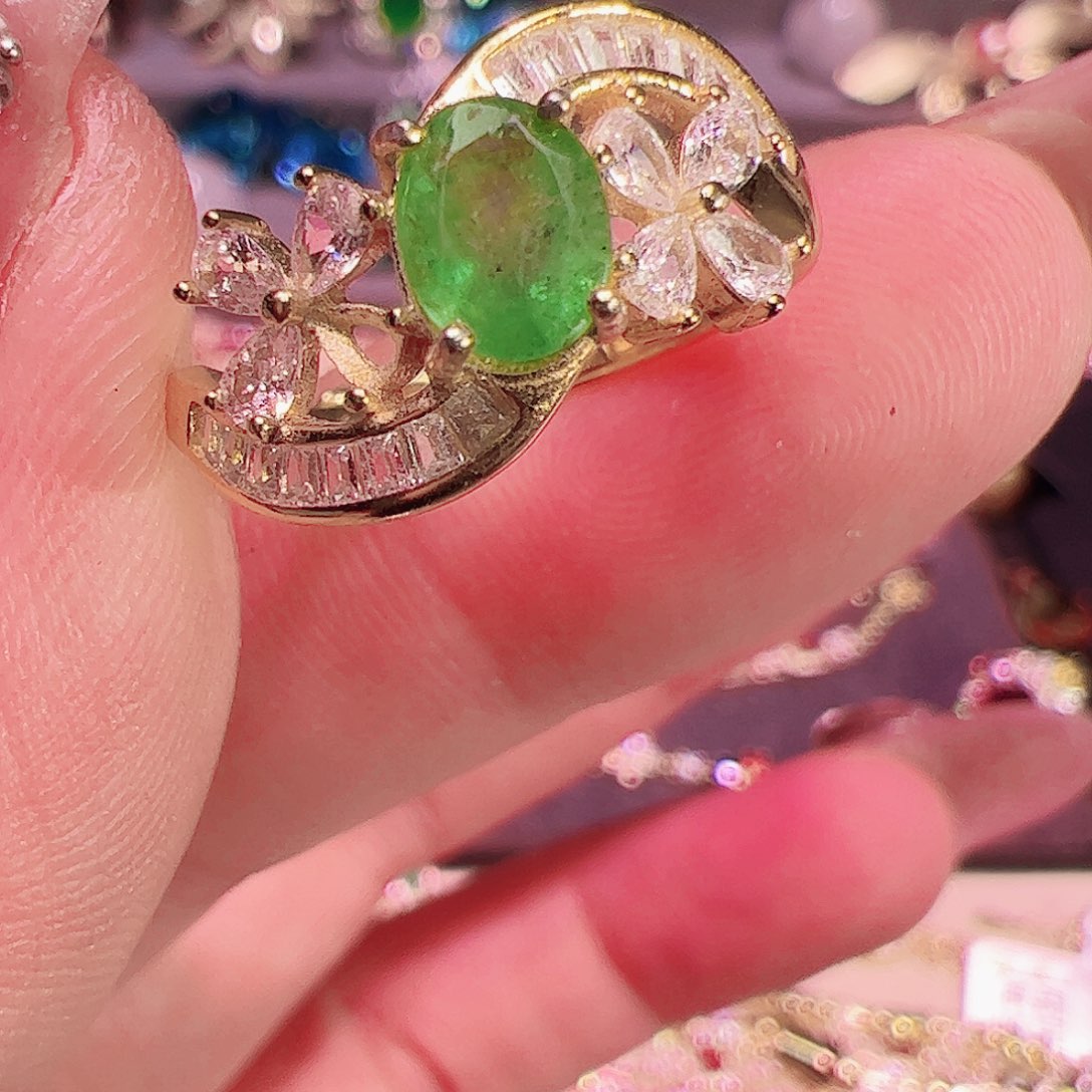 祖母绿戒指银S925镶嵌