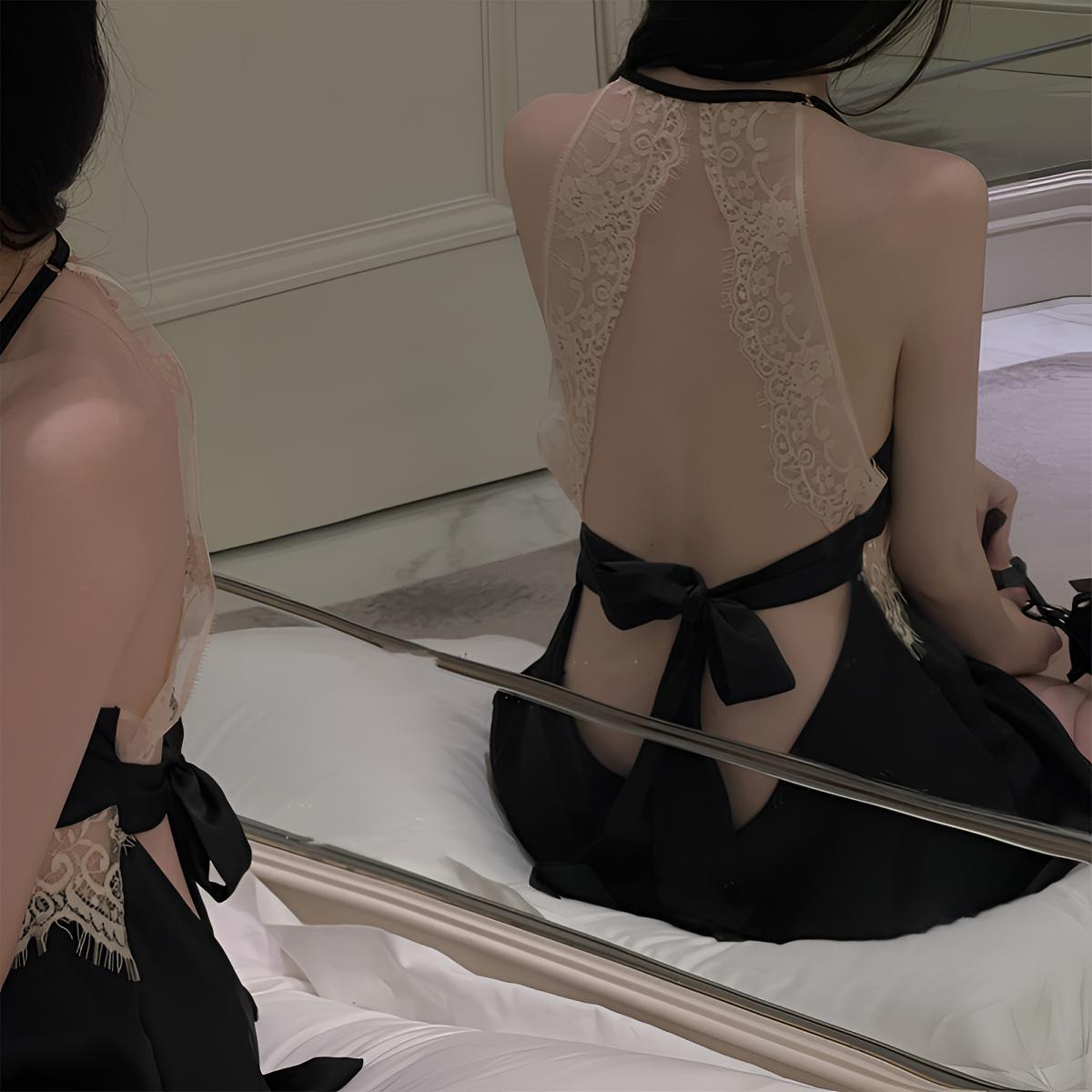 甜桃｜睡衣女睫毛蕾丝纯欲吊带睡裙纯欲风睡裙修身显瘦气质美背