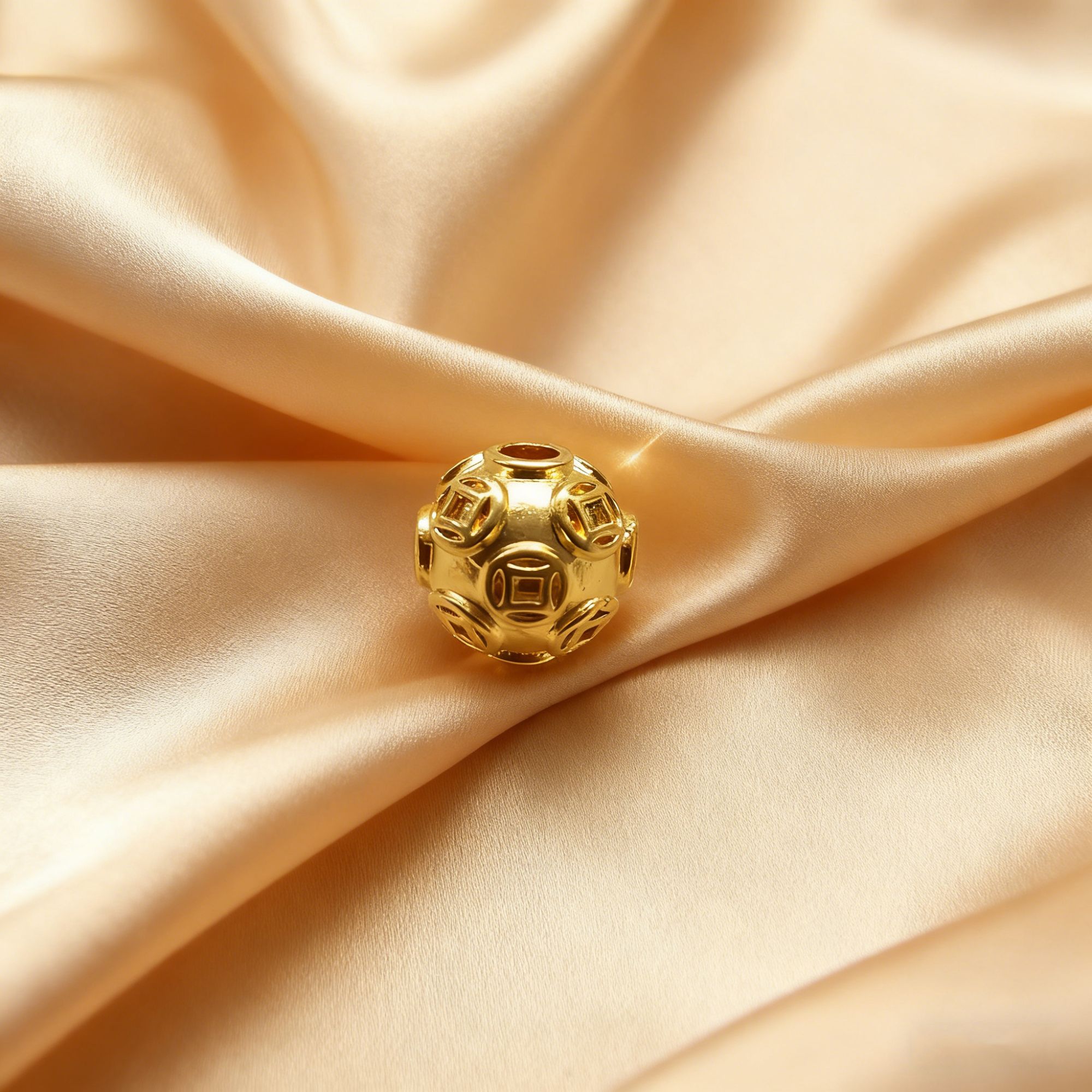 【黄金】足金999卡8铜钱珠素金 中穿 5D工艺CY267