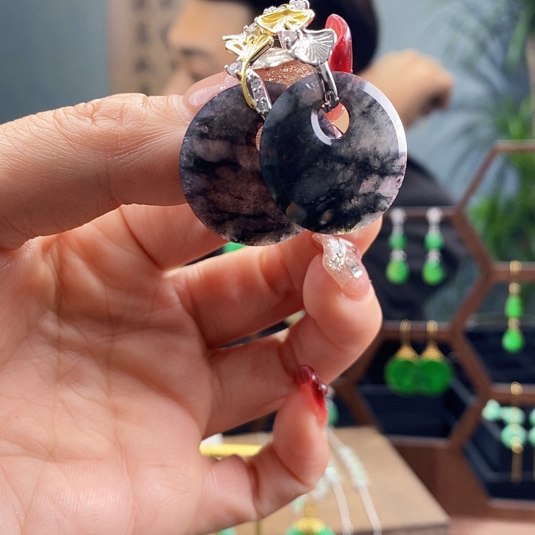 翡翠耳饰银S925镶嵌翡翠