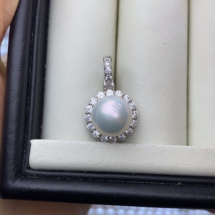 淡水珍珠项链银S925镶嵌红****岩