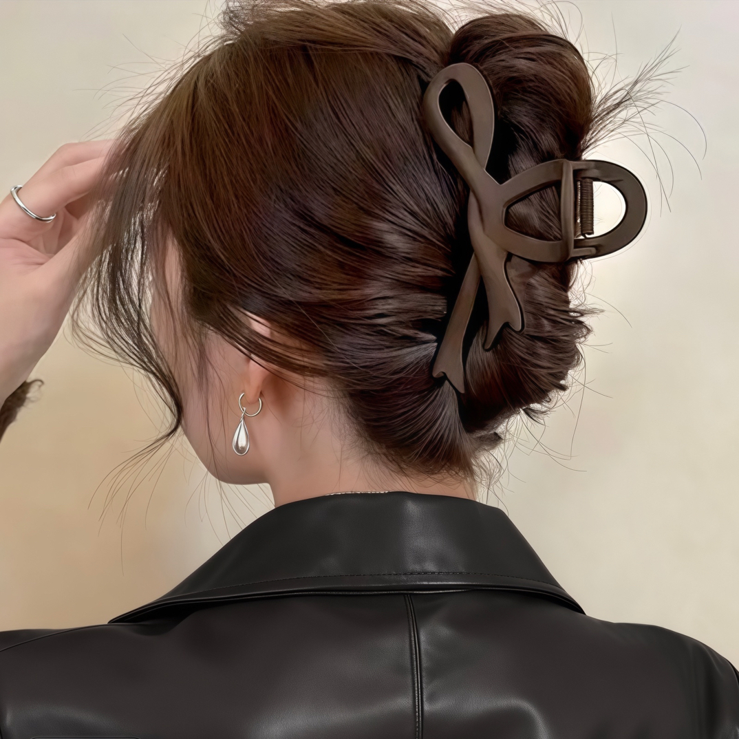 飘带磨砂蝴蝶结抓夹发夹女新款秋冬发卡鲨鱼夹大号盘头发气质饰