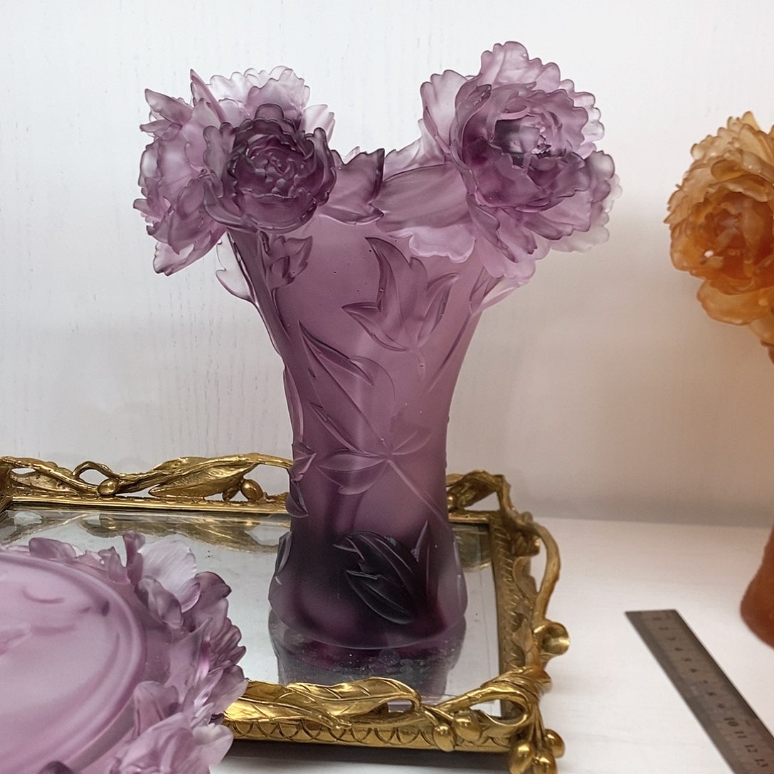 摆件QAA291脱蜡水晶牡丹花瓶