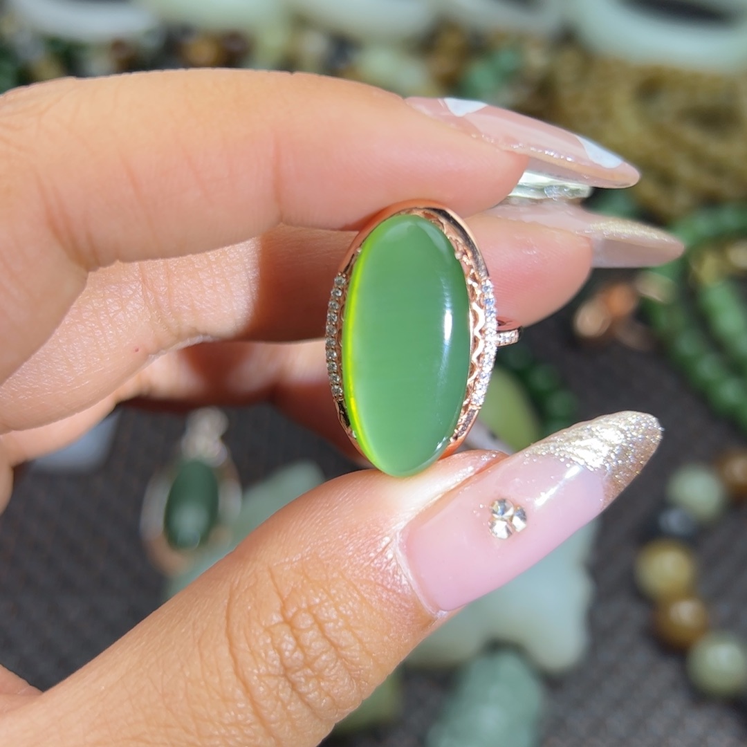 和田玉戒指银S925镶嵌