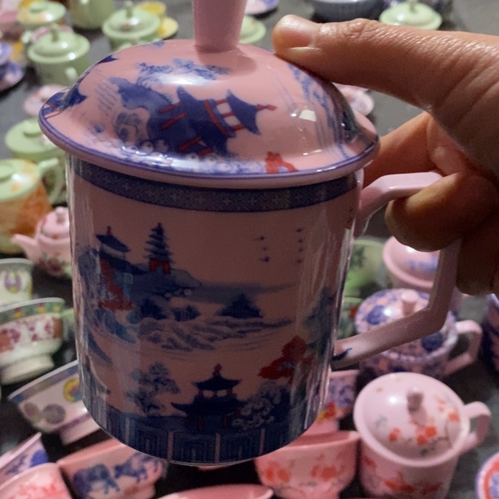 摆件瓷红稀土梧桐釉里红直筒办公杯