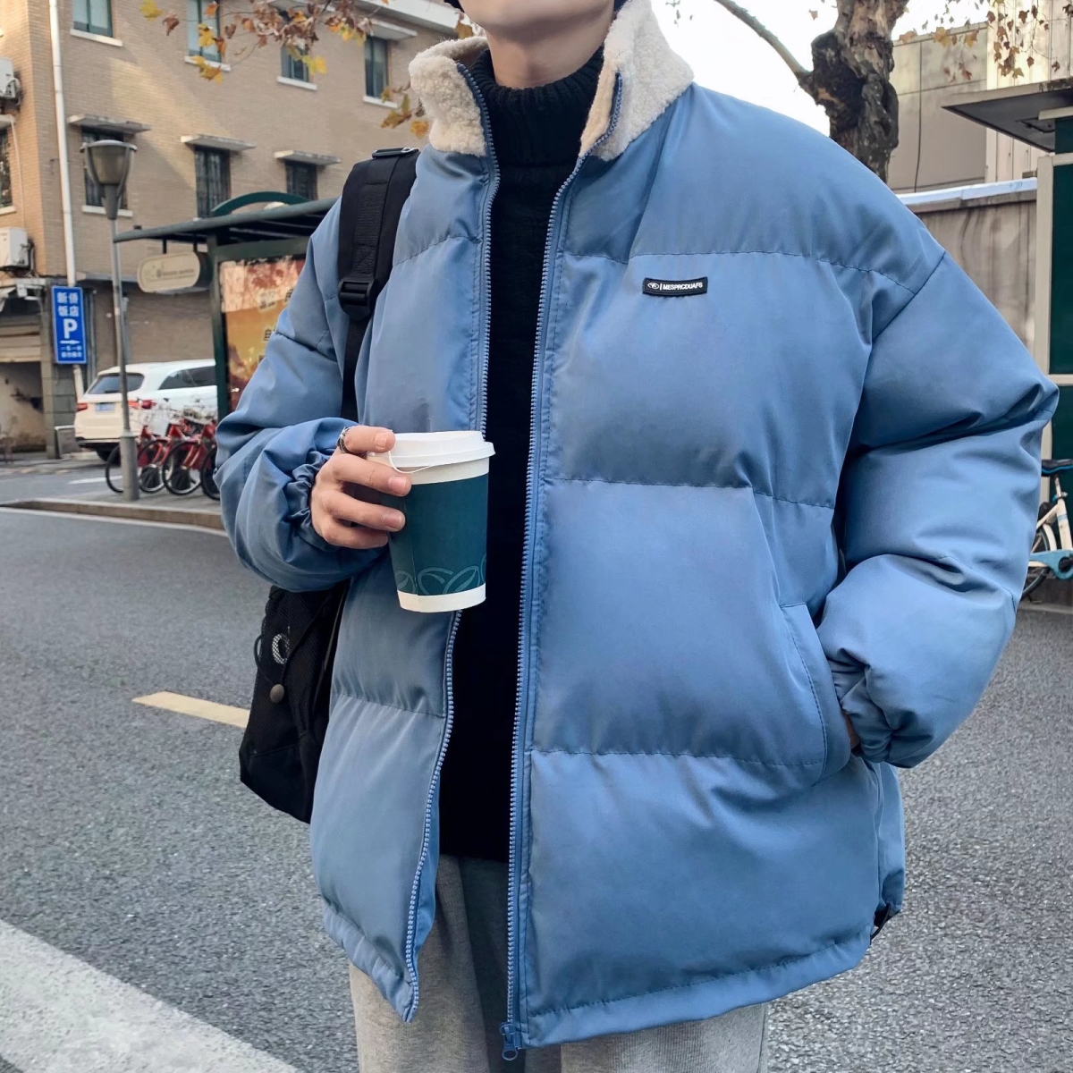 棉服男潮牌冬季加厚立领棉衣韩版潮流羊羔毛外套帅气ins港风小众
